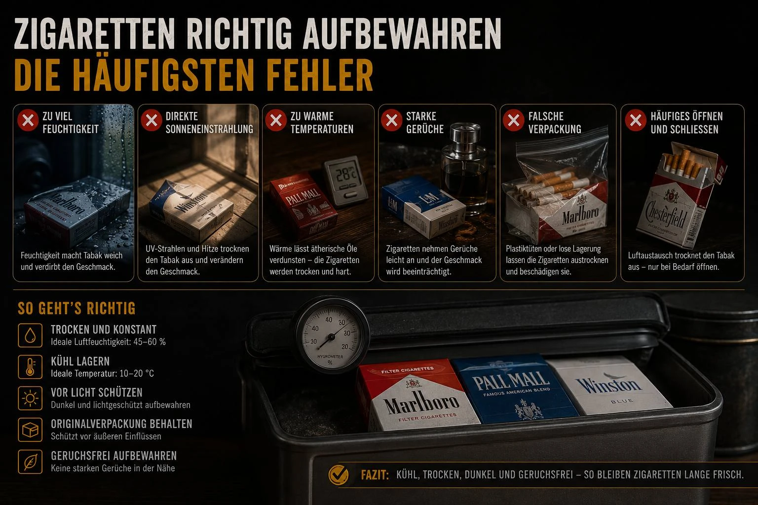 Zigaretten richtig aufbewahren: Die häufigsten Fehler